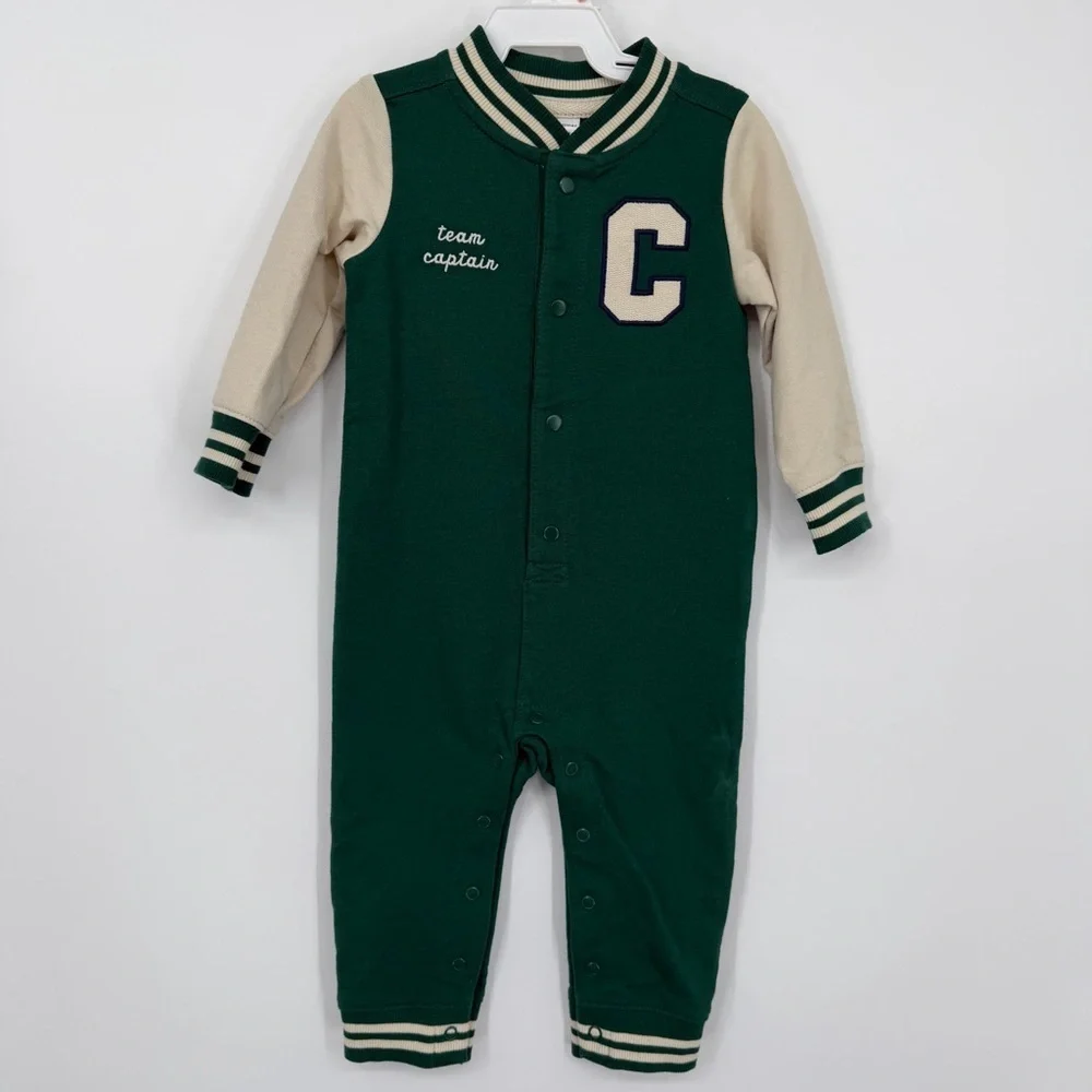 NWT Carter's Green and White Baby Varsity Button-Down Jumpsuit
